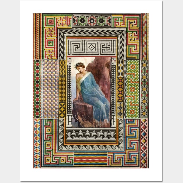 ANTIQUE ROMAN WOMAN FIGURE WITH POMPEII MOSAICS PATCHWORK Wall Art by BulganLumini